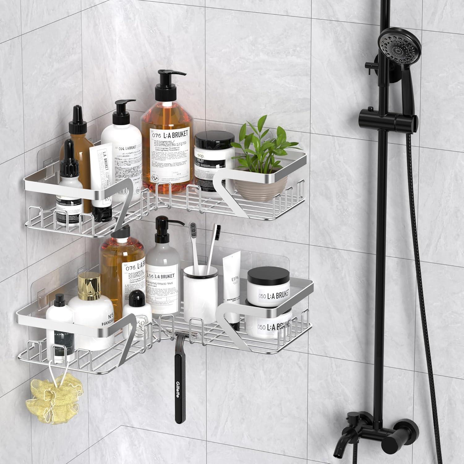 Duschablage ohne Bohren Edelstahl Silber Ecke Bad Organizer