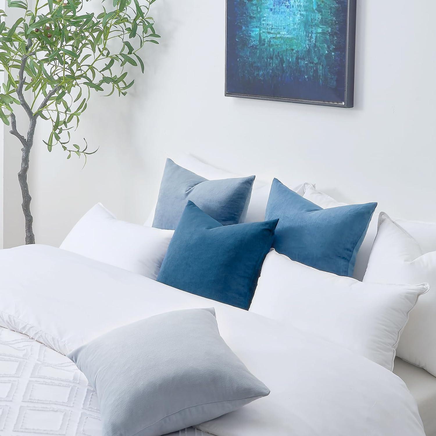 Topfinel Samt Kissenbezüge 50x50 cm blaues 4er Set Sofa Schlafzimmer decozikissen