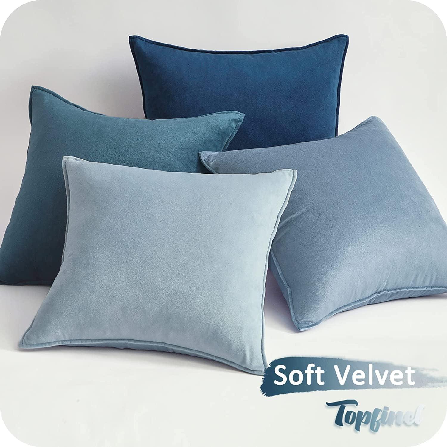 Topfinel Samt Kissenbezüge 50x50cm Blau 4er Set für Sofa Wohnzimmer