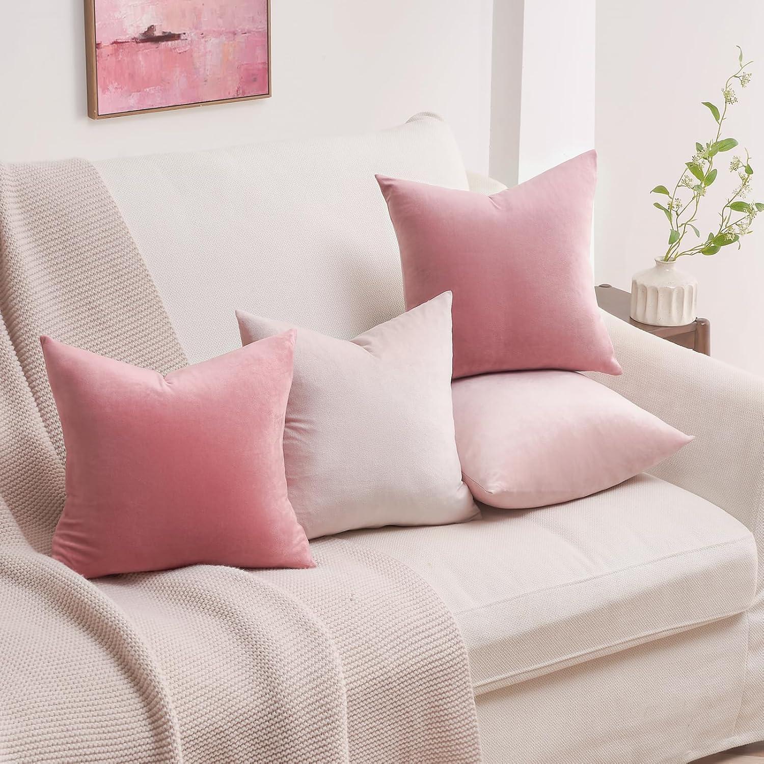 Kissenbezug Set Samt 50x50 rosa Deko Zierkissen Bezug Sofa 4er