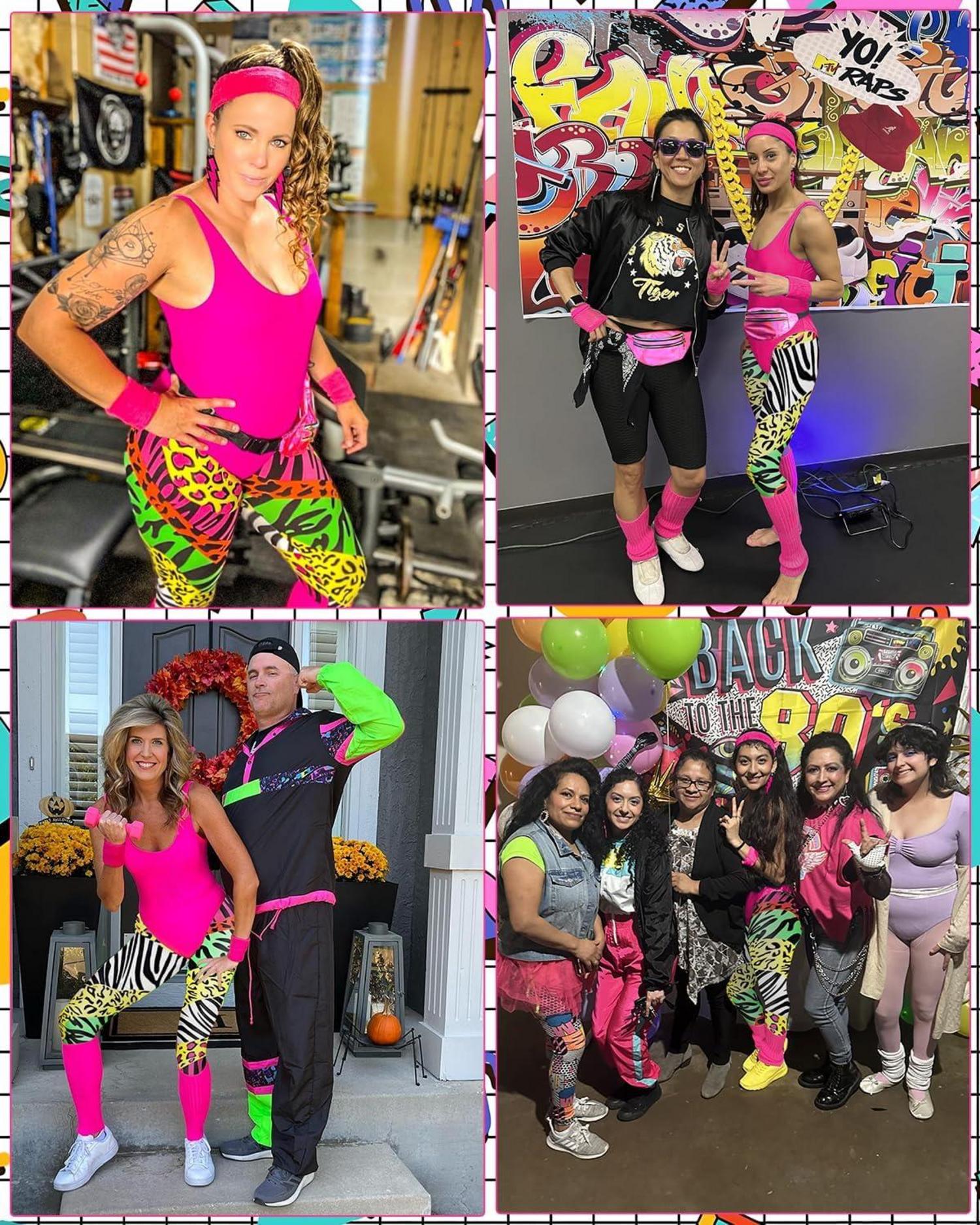 80er Jahre Damen Outfit Set Retro Trainingsanzug Kostüm Leggings