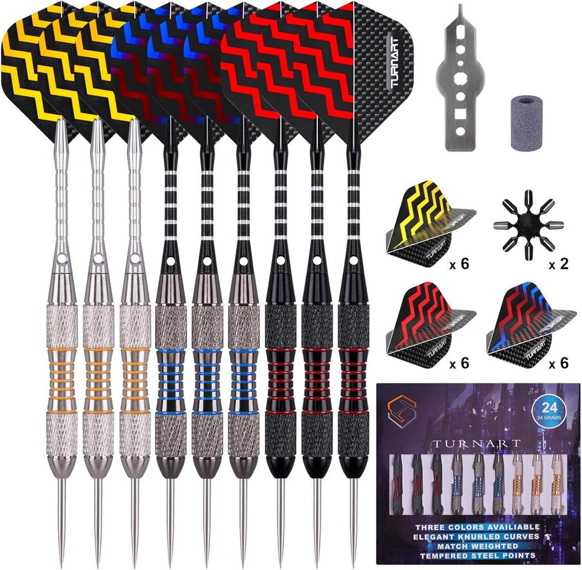 Professionelle Steel Dartpfeile Set mit Metallspitze 24g & Flights