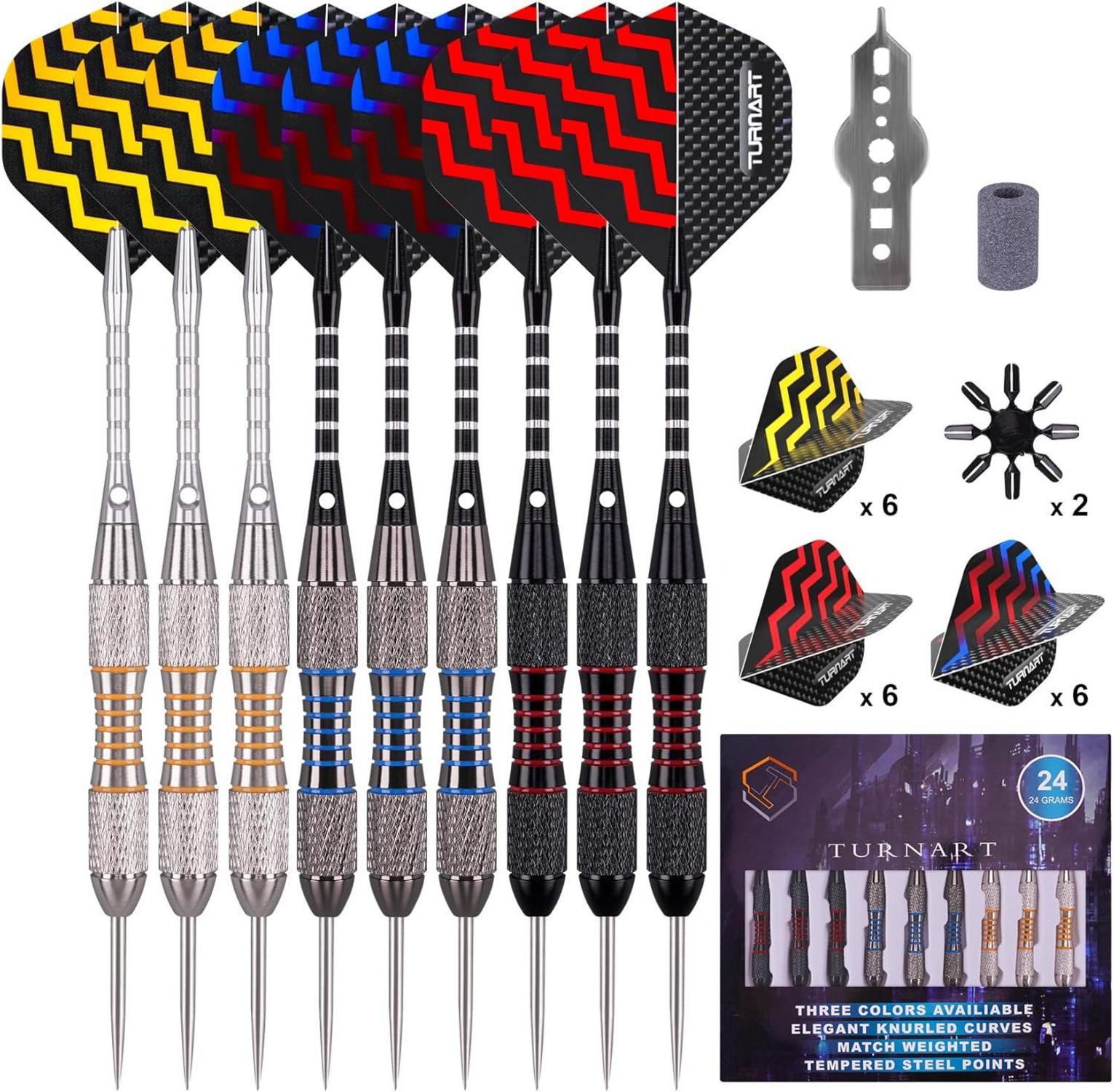 Professionelle Steel Dartpfeile Set mit Metallspitze 24g & Flights