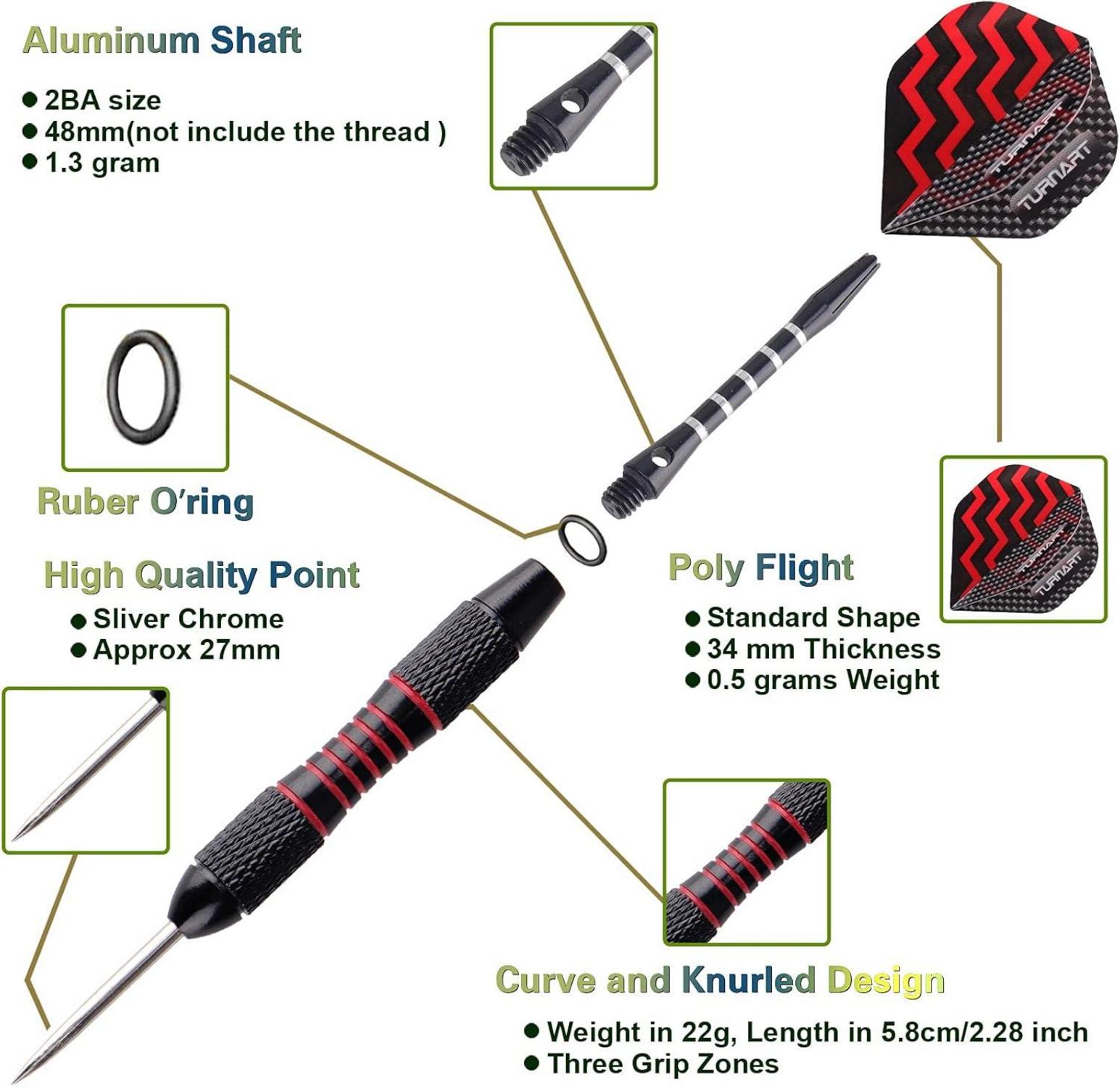 Turnart Dartpfeile Metallspitze 9 Stück Steel Set 24g Profi mit Flights Geschenkbox