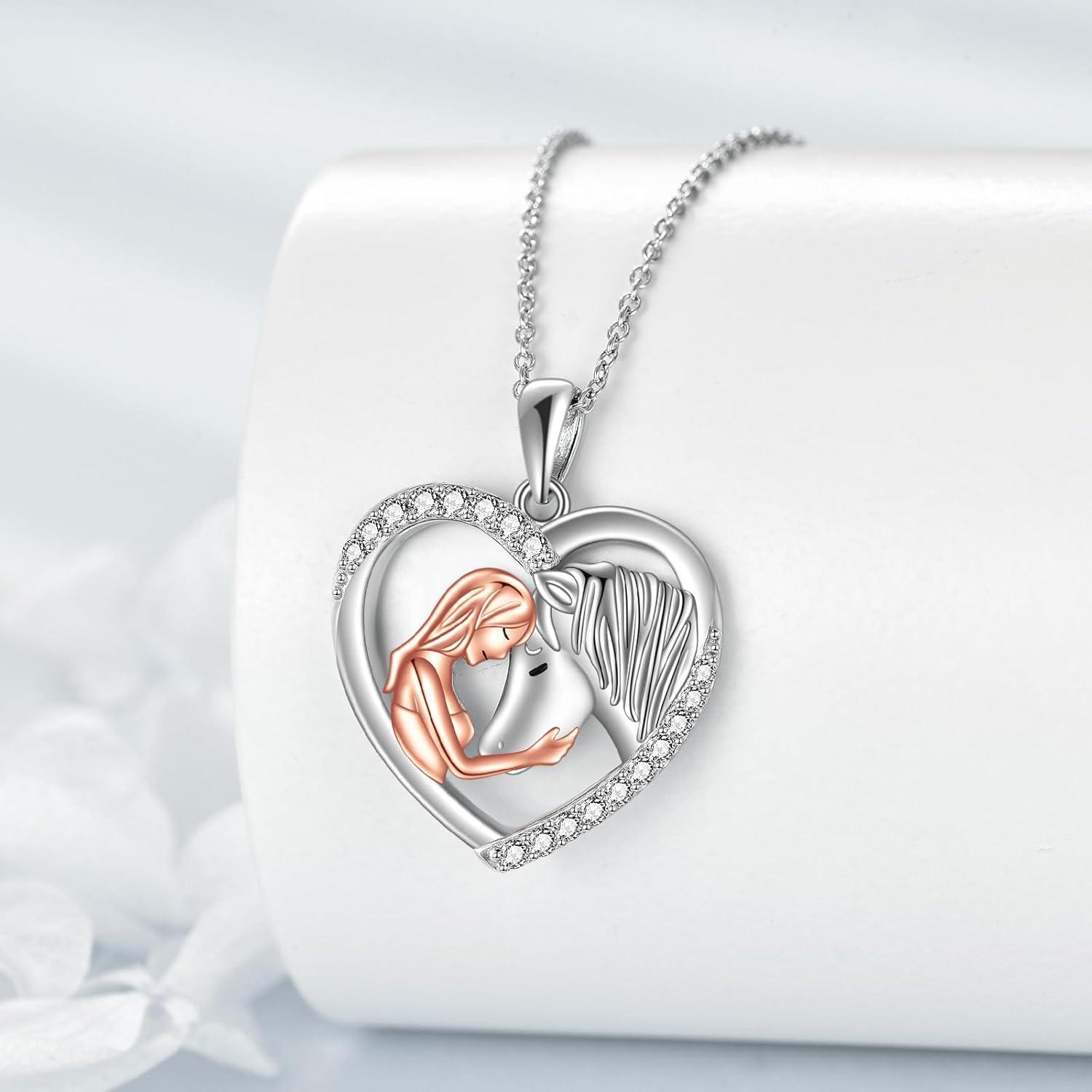 925 Sterling Silber Pferd Anhänger Halskette Mädchen Geschenk