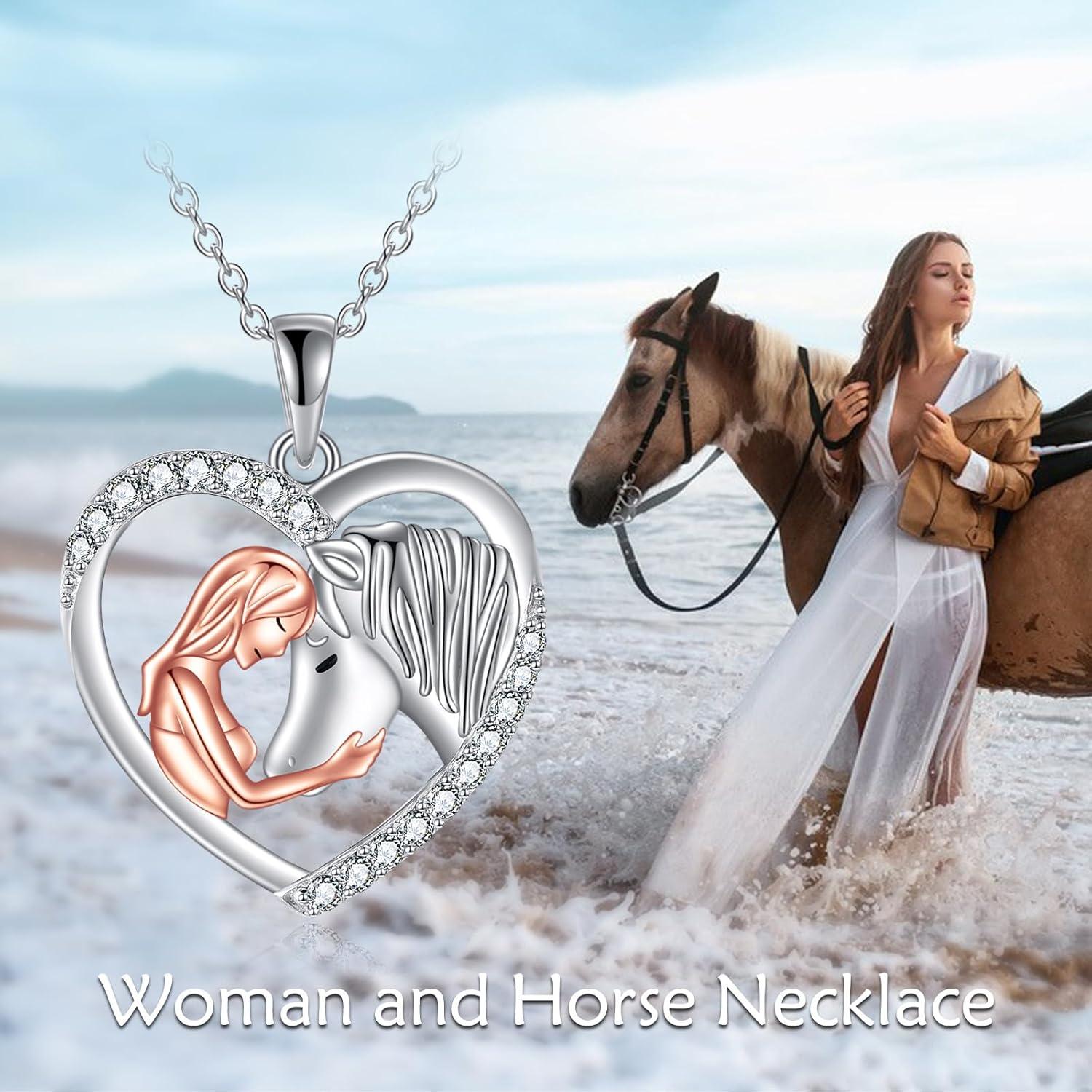 Pferd Mädchen Halskette 925 Sterling Silber Anhänger Kette Geschenk 02