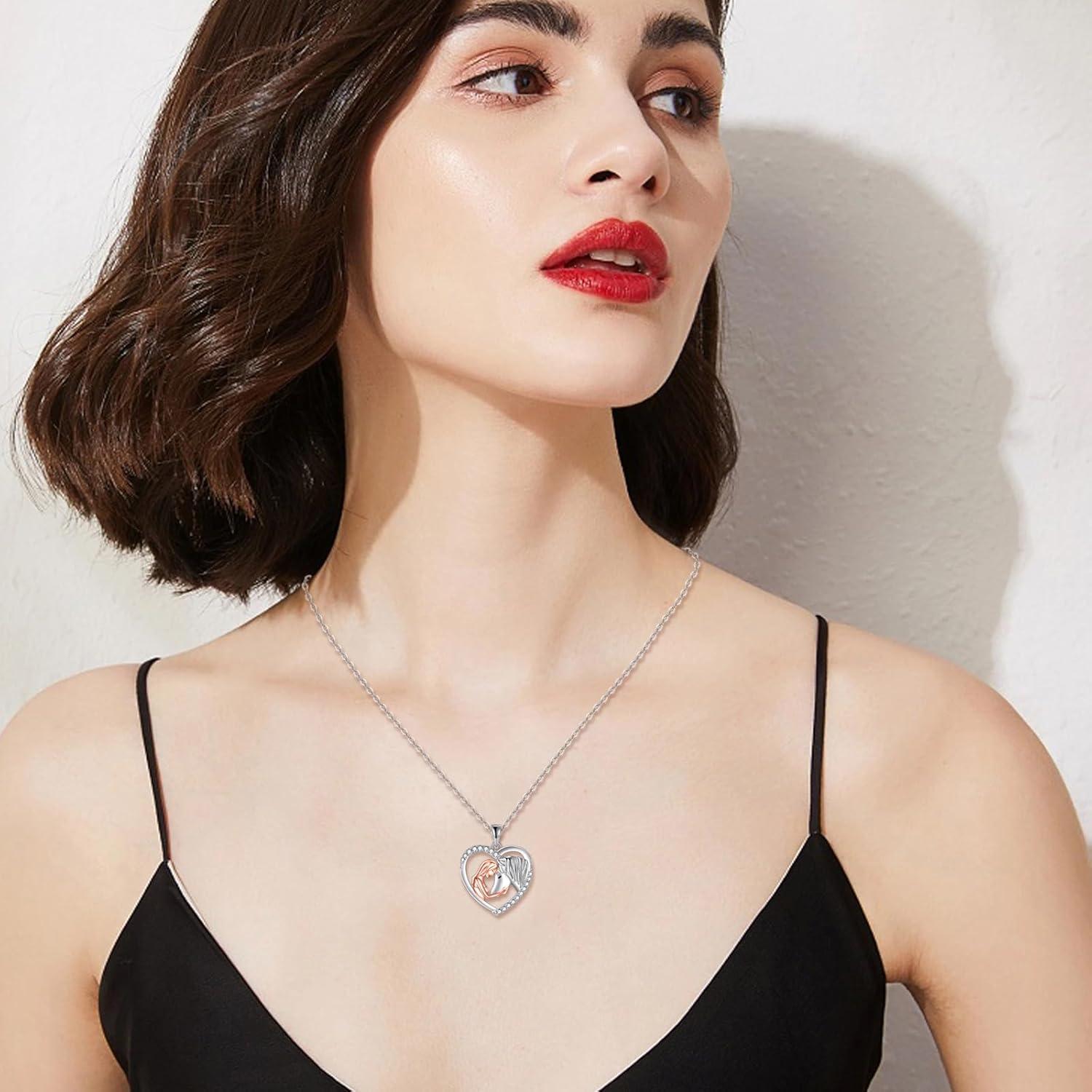 Mädchen Pferd Halskette 925 Sterling Silber Anhänger Kette Geschenke