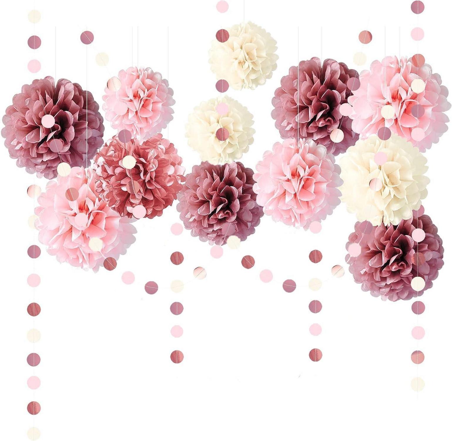 Partydekoration Pompons 15 Stück Seidenpapier Rosa Weiß Hochzeit
