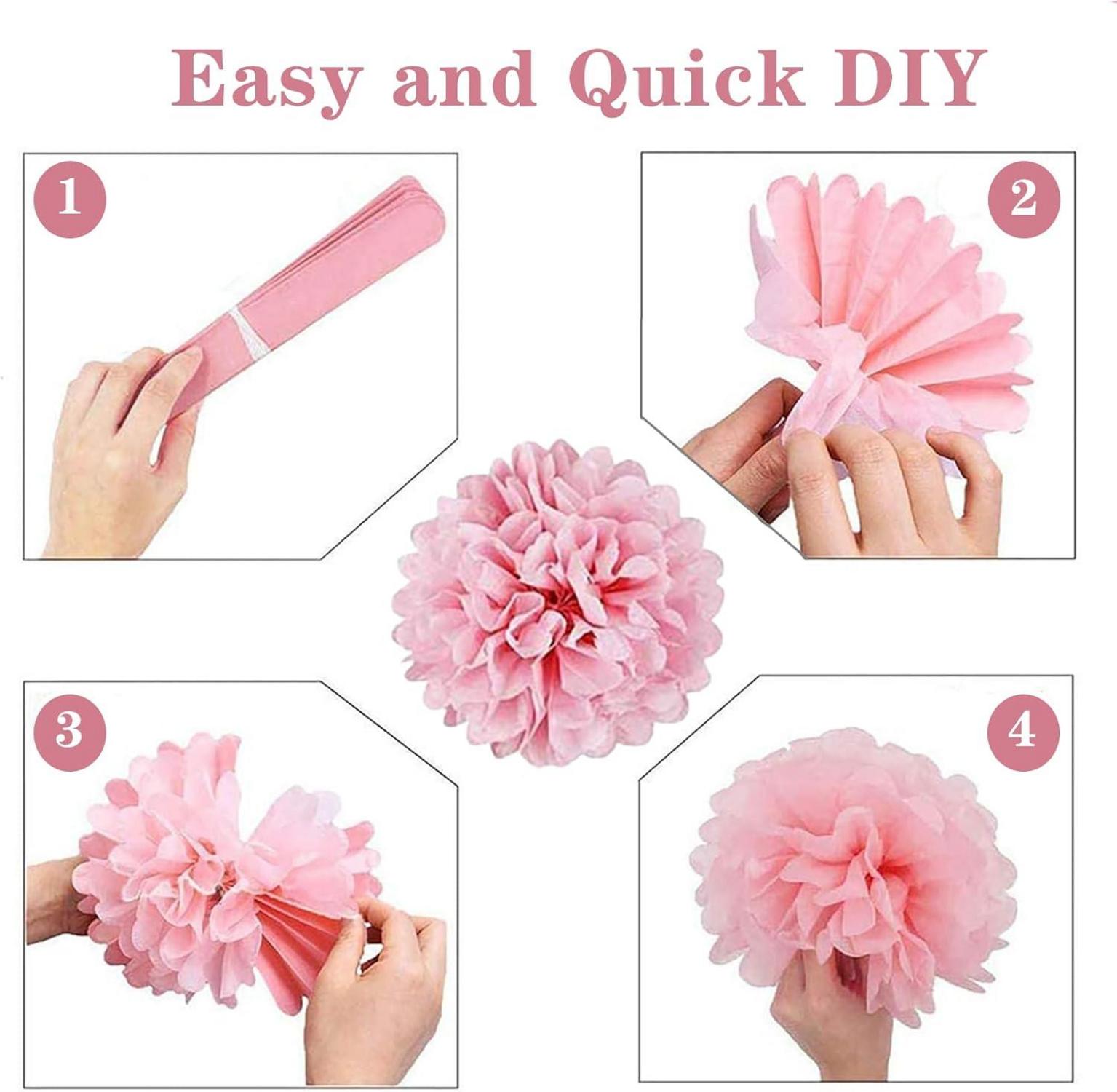 Partydekoration Pompons 15 Stück Seidenpapier Rosa Weiß Hochzeit
