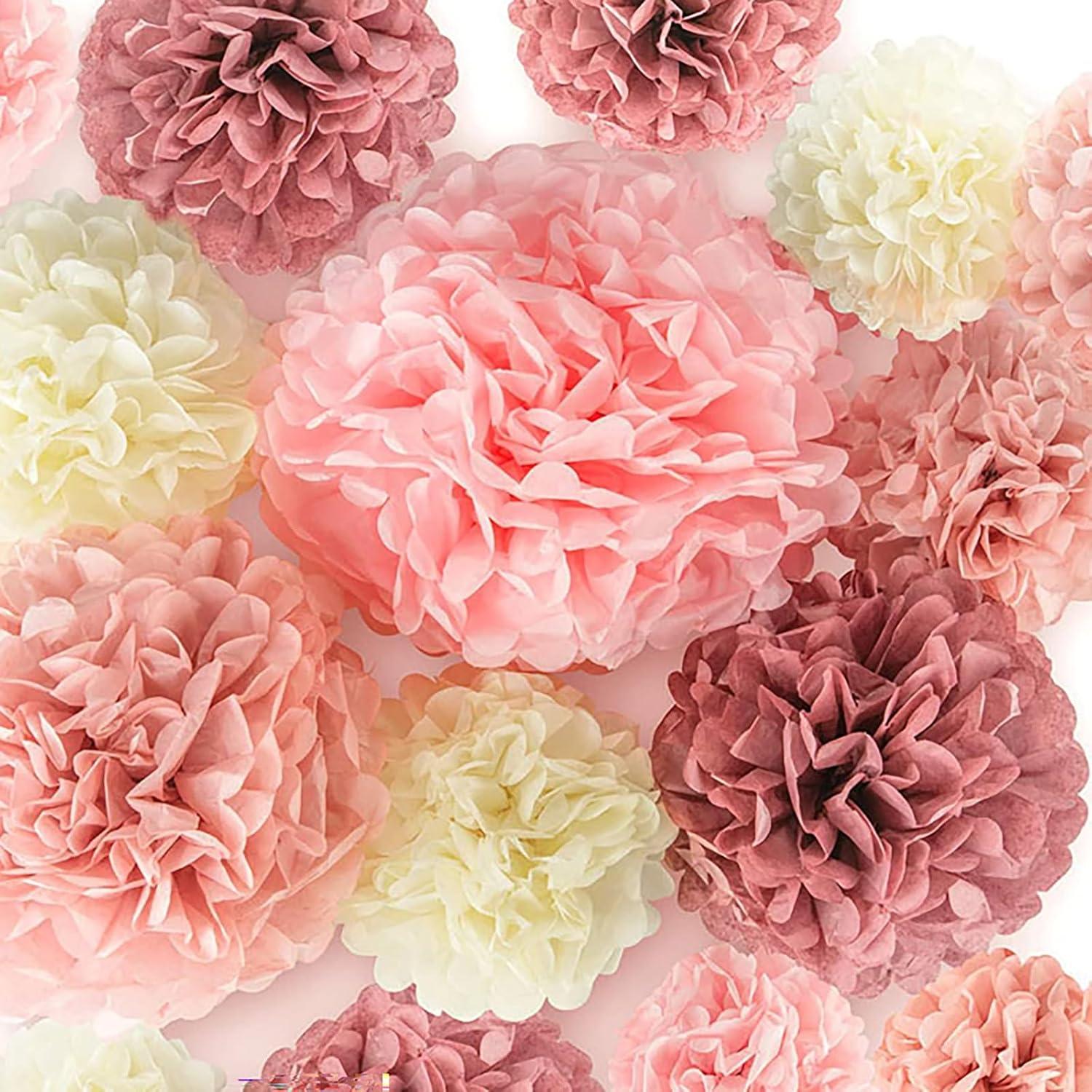 Partydekoration Pompons 15 Stück Rosa Weiß Seidenpapier für Hochzeit Geburtstag