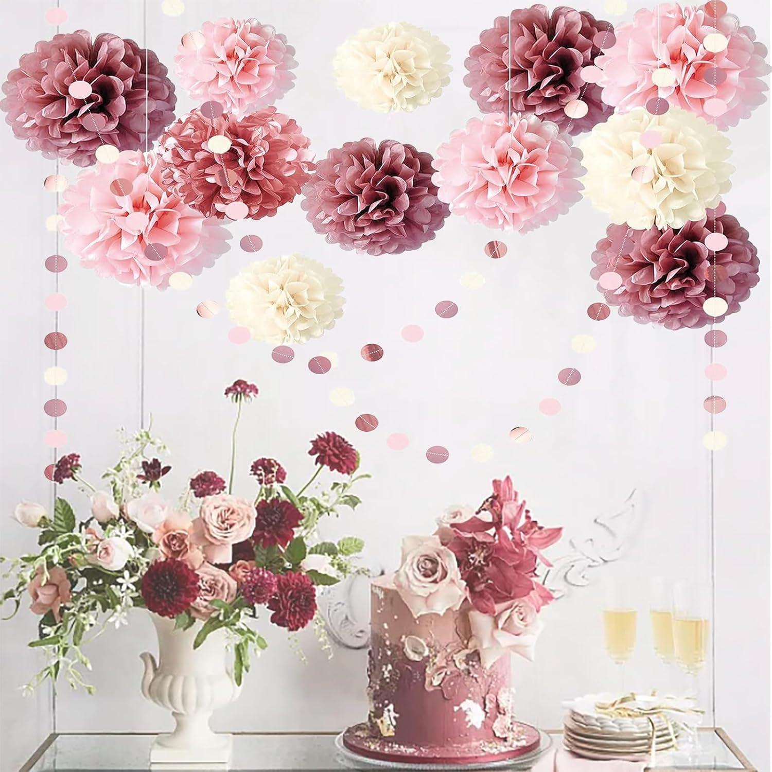 15 Party Pompons Seidenpapier Deko Hochzeit Geburtstag Rosa