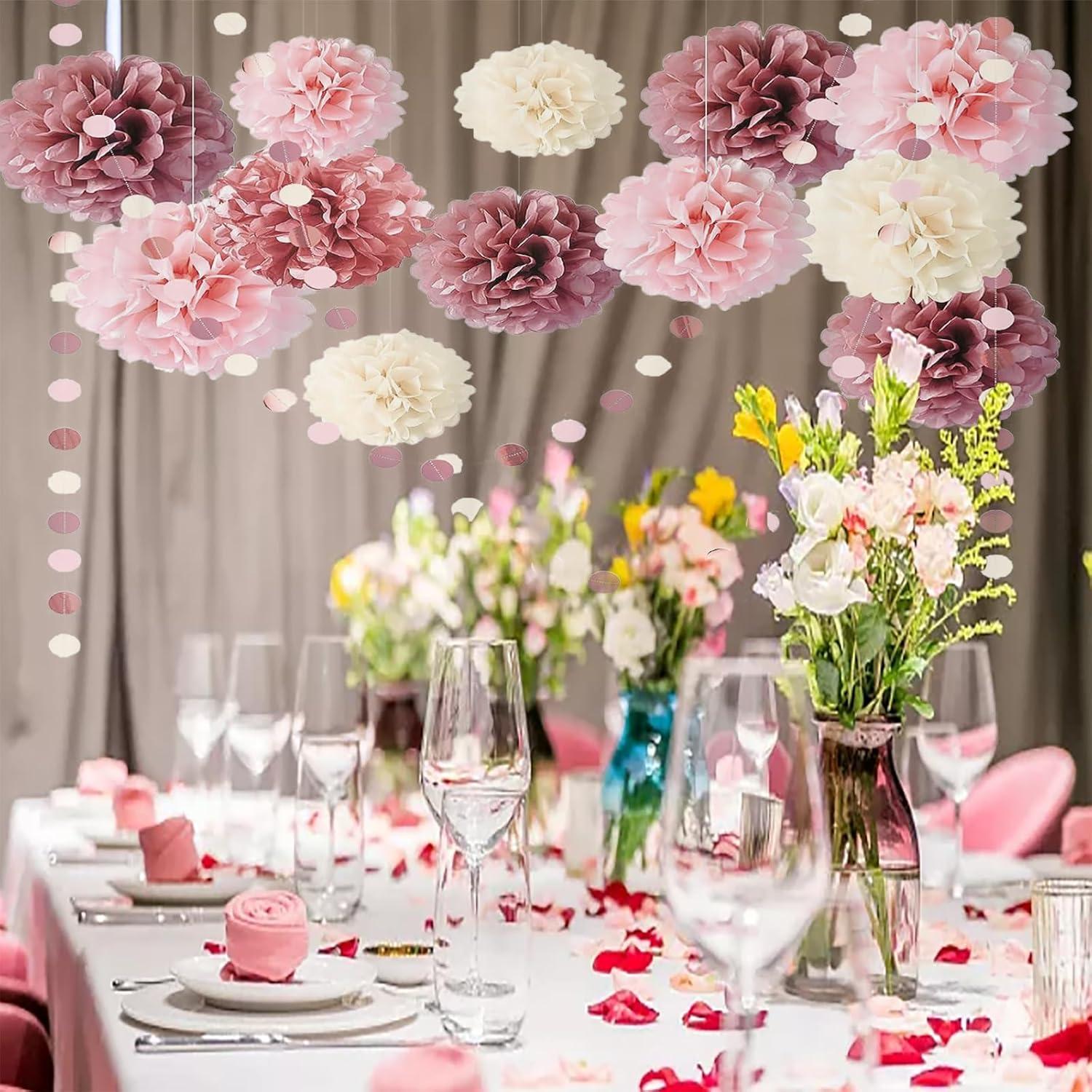 Partydekoration Pompons 15 Stück Rosa Weiß Seidenpapier Geburtstag