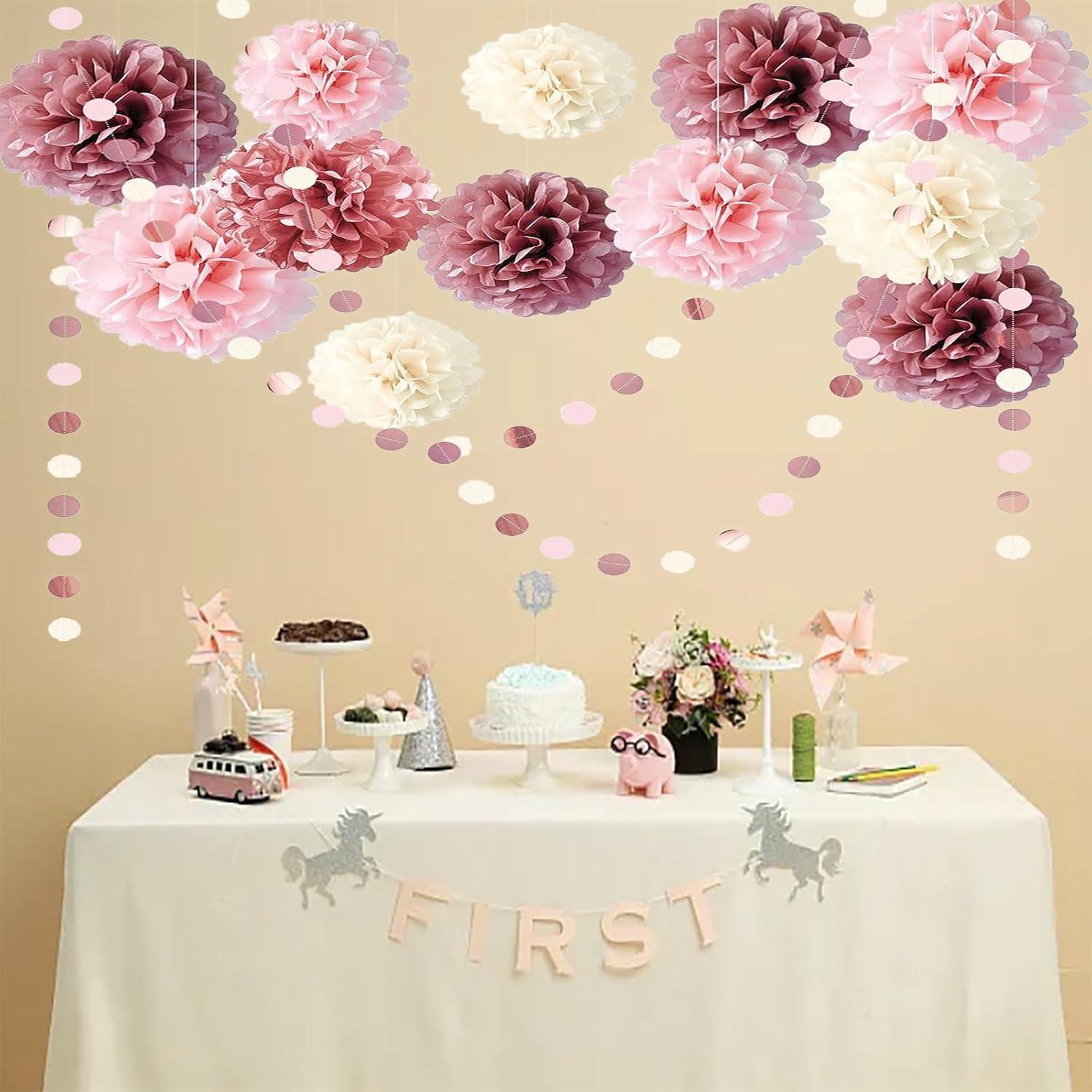 15 Party Pompons Seidenpapier Deko Hochzeit Geburtstag Rosa