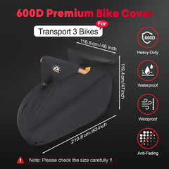Zettum 600D Fahrradabdeckung für den Transport von 3