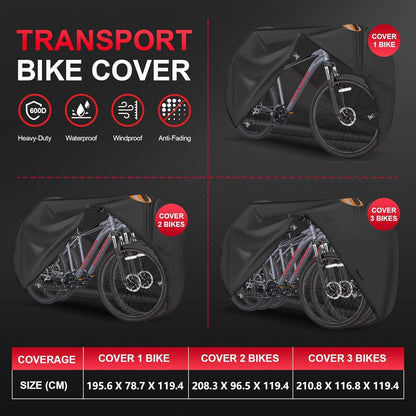 Fahrradabdeckung Transport 3 Fahrräder Wasserdicht Heavy Duty PU 600D