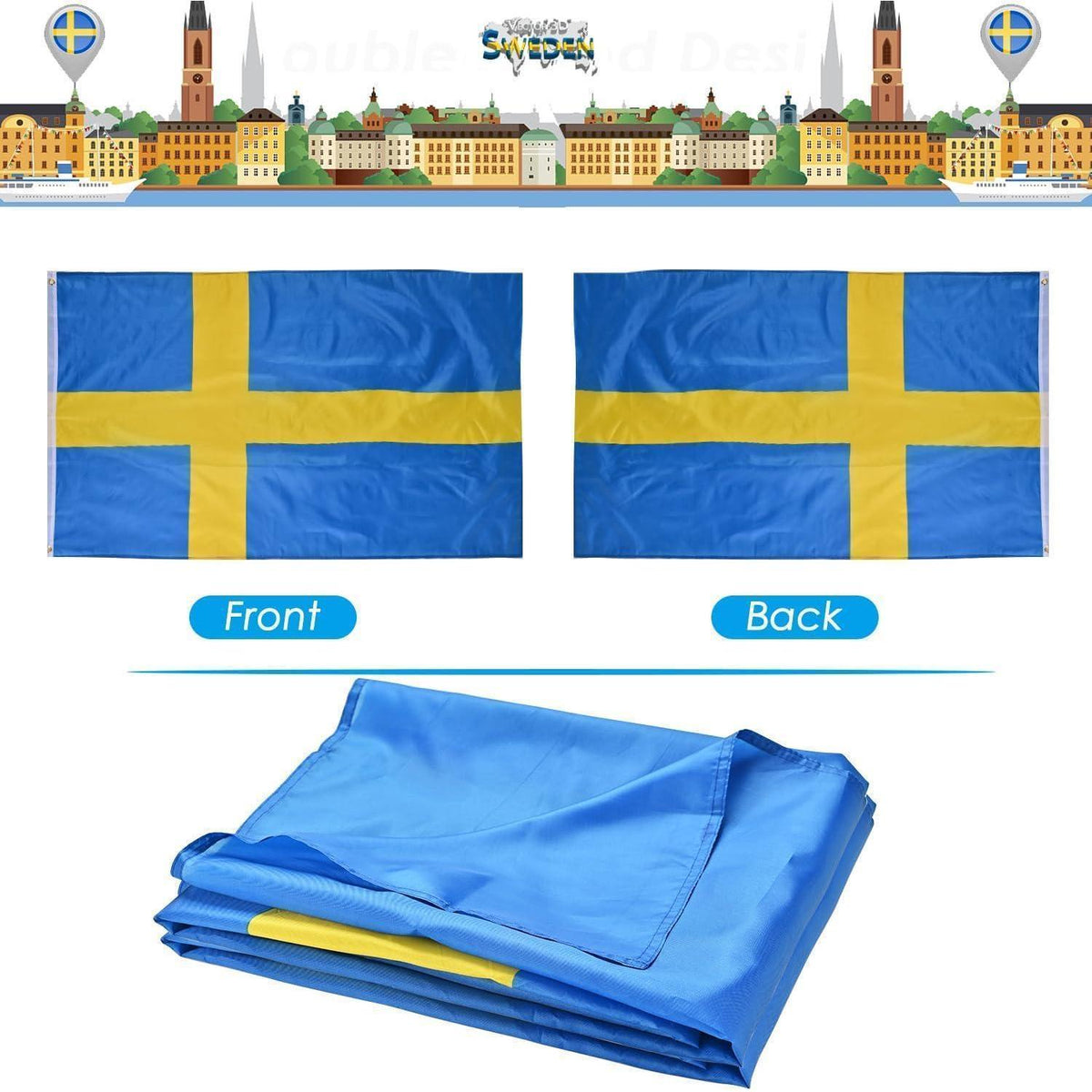 Schwedische Flagge 90x150 cm - 2er Set mit Ösen