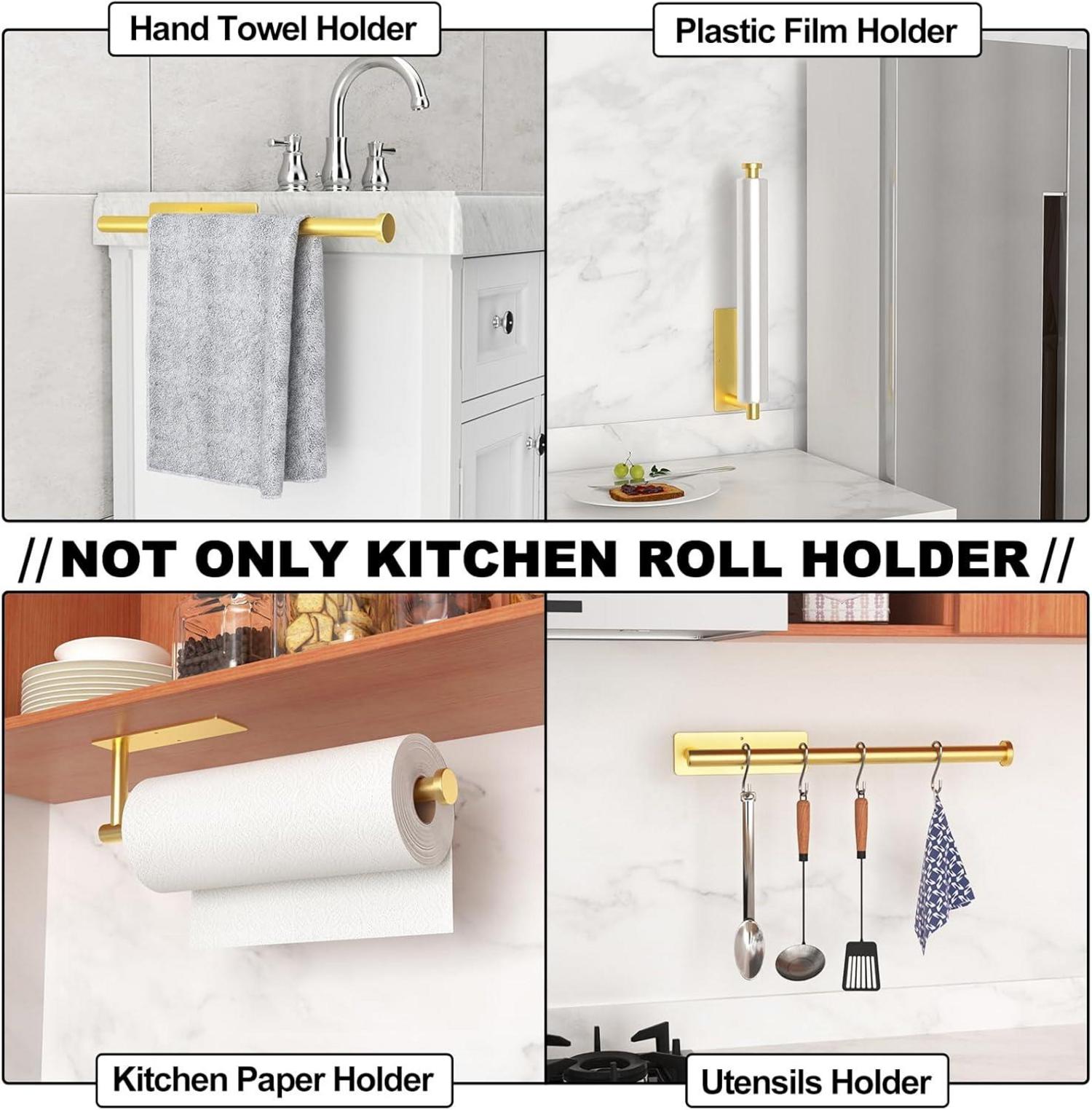 Küchenrollenhalter Gold Edelstahl 304, Wandmontage, selbstklebend oder bohrbar