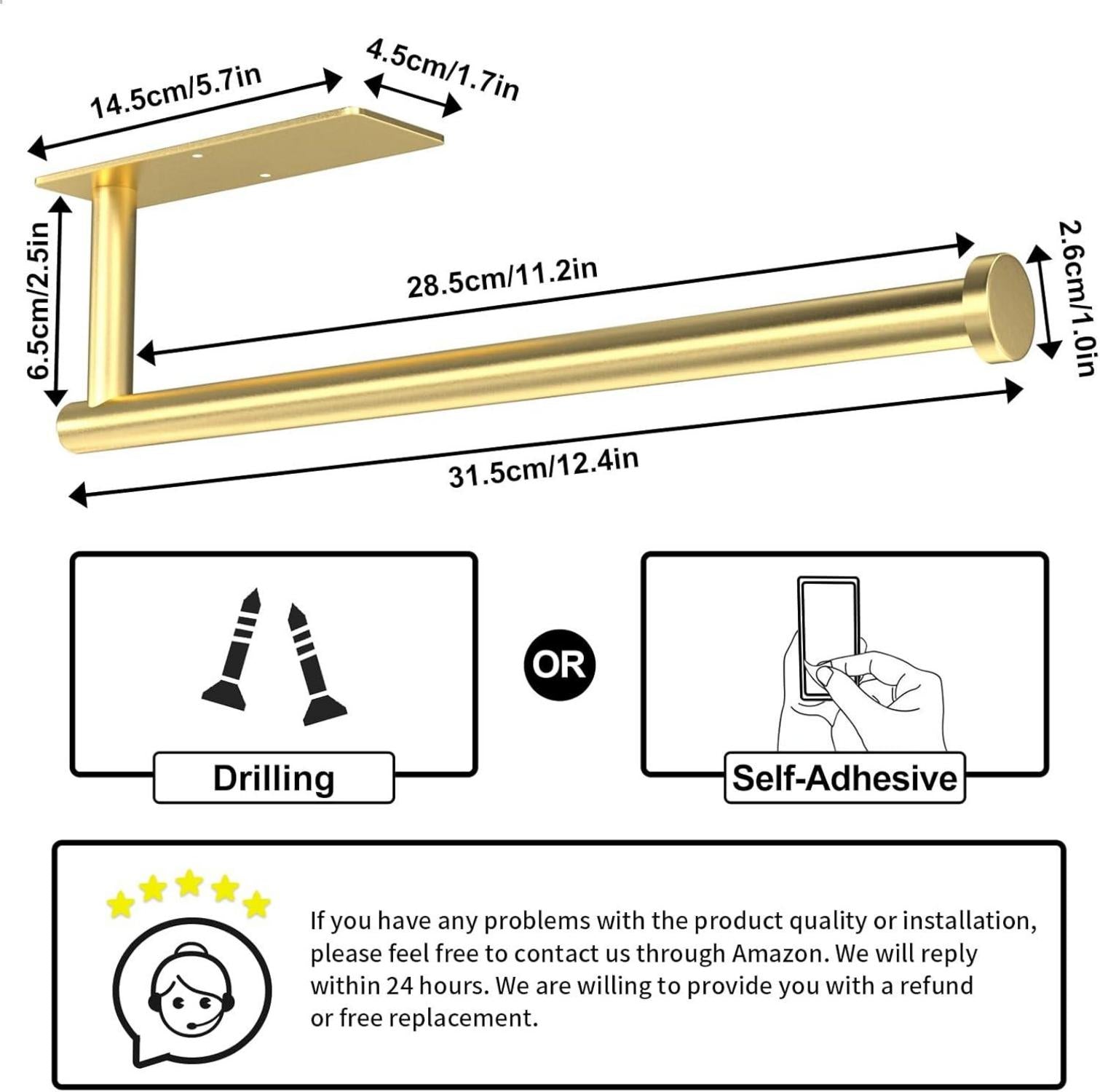 Küchenrollenhalter Gold Wandmontage Edelstahl bohrbar selbstklebend