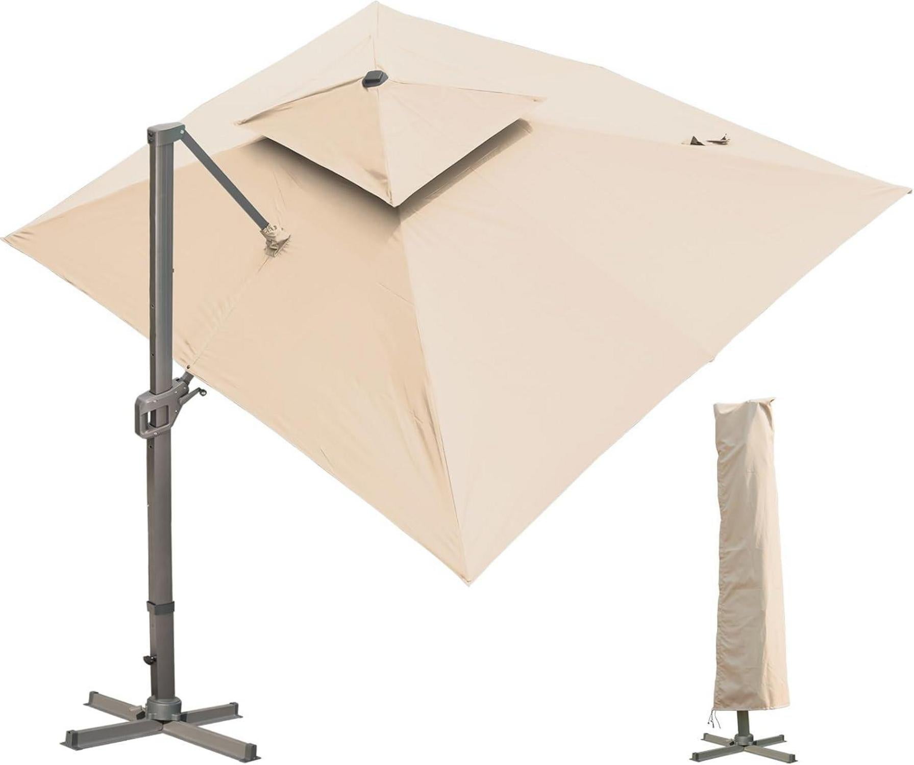 Sonnenschirm Rechteckig 300x400 cm mit Ständer Kurbel Khaki
