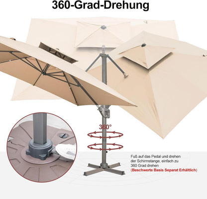 Sonnenschirm Rechteckig 300x400 cm mit Ständer Kurbel Khaki