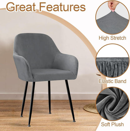Stretch Stuhlbezug 2er Set mit Armlehne, Abnehmbar, Grau für Esszimmer & Hochzeit