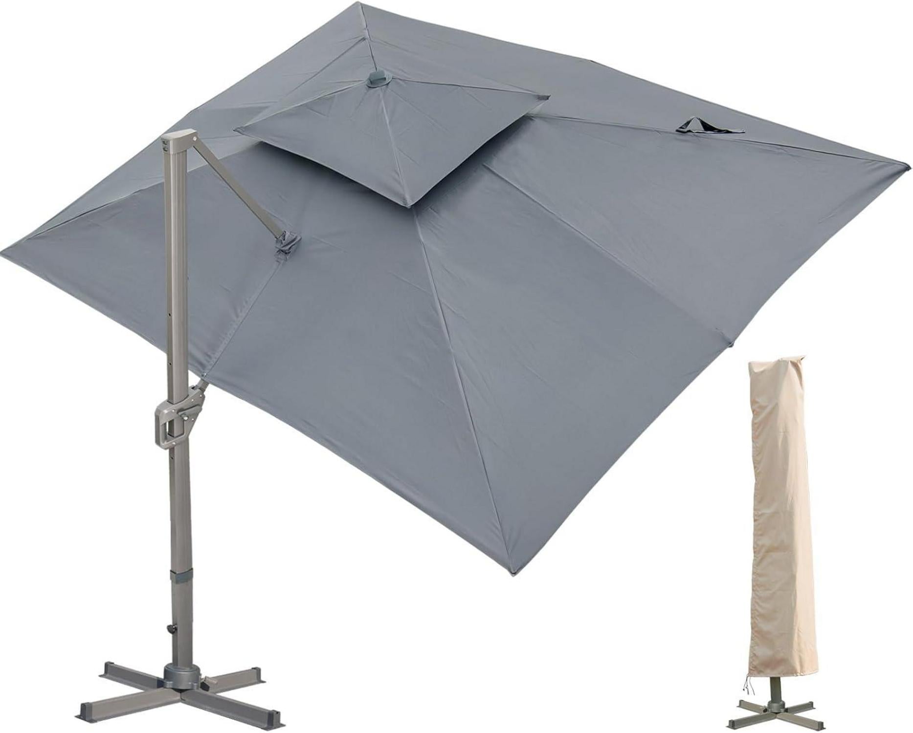 Sonnenschirm 300x400 cm Rechteckig mit Ständer und Kurbel Grau