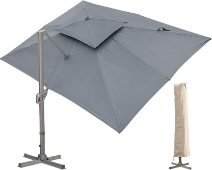 Sonnenschirm 300x400 cm Rechteckig mit Ständer und Kurbel Grau