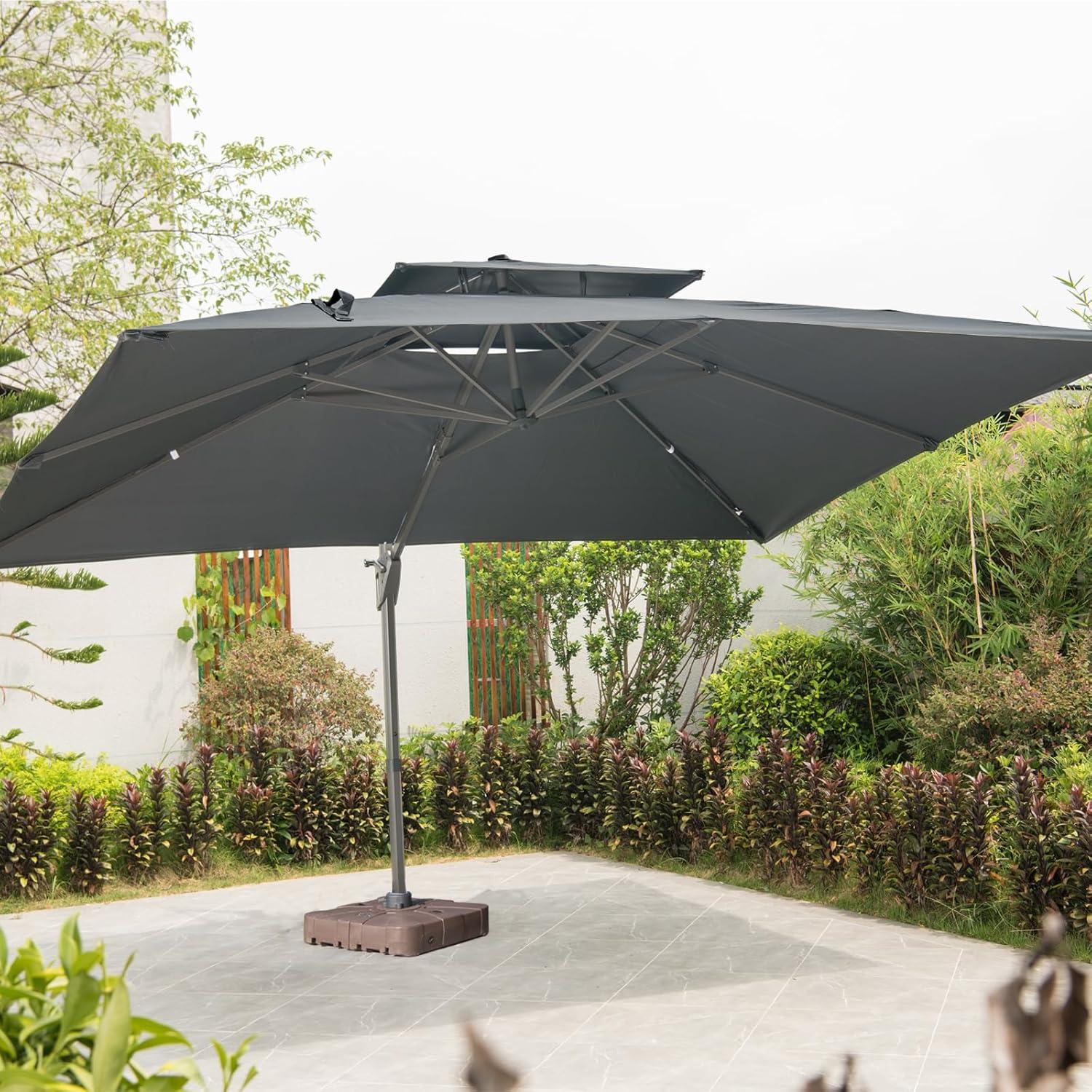Sonnenschirm 300x400 cm rechteckig mit Ständer und Kurbel, ampelschirm groß grau