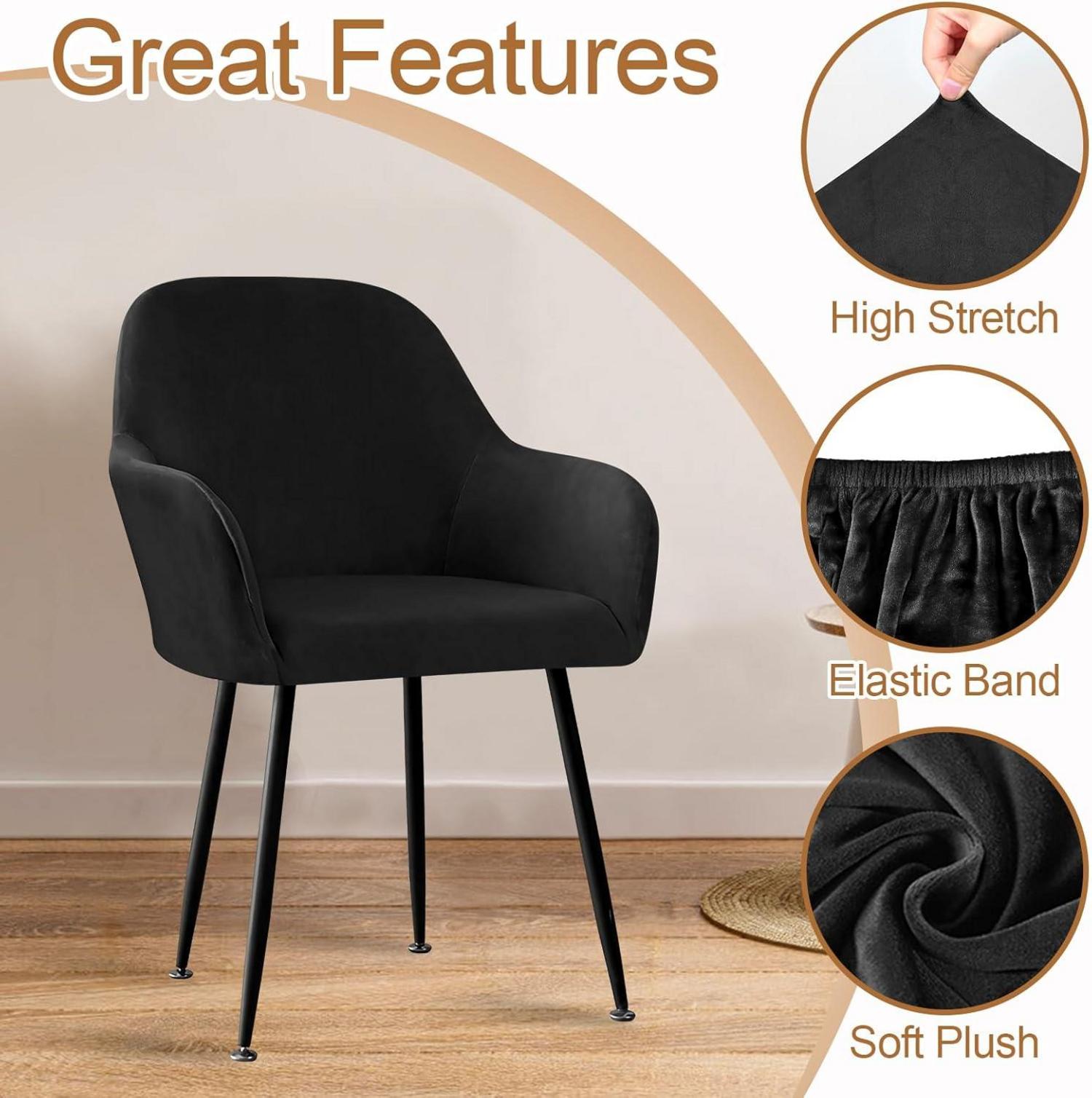 2er Set Elastische Stuhlhusse mit Armlehne Abnehmbar Schwarz