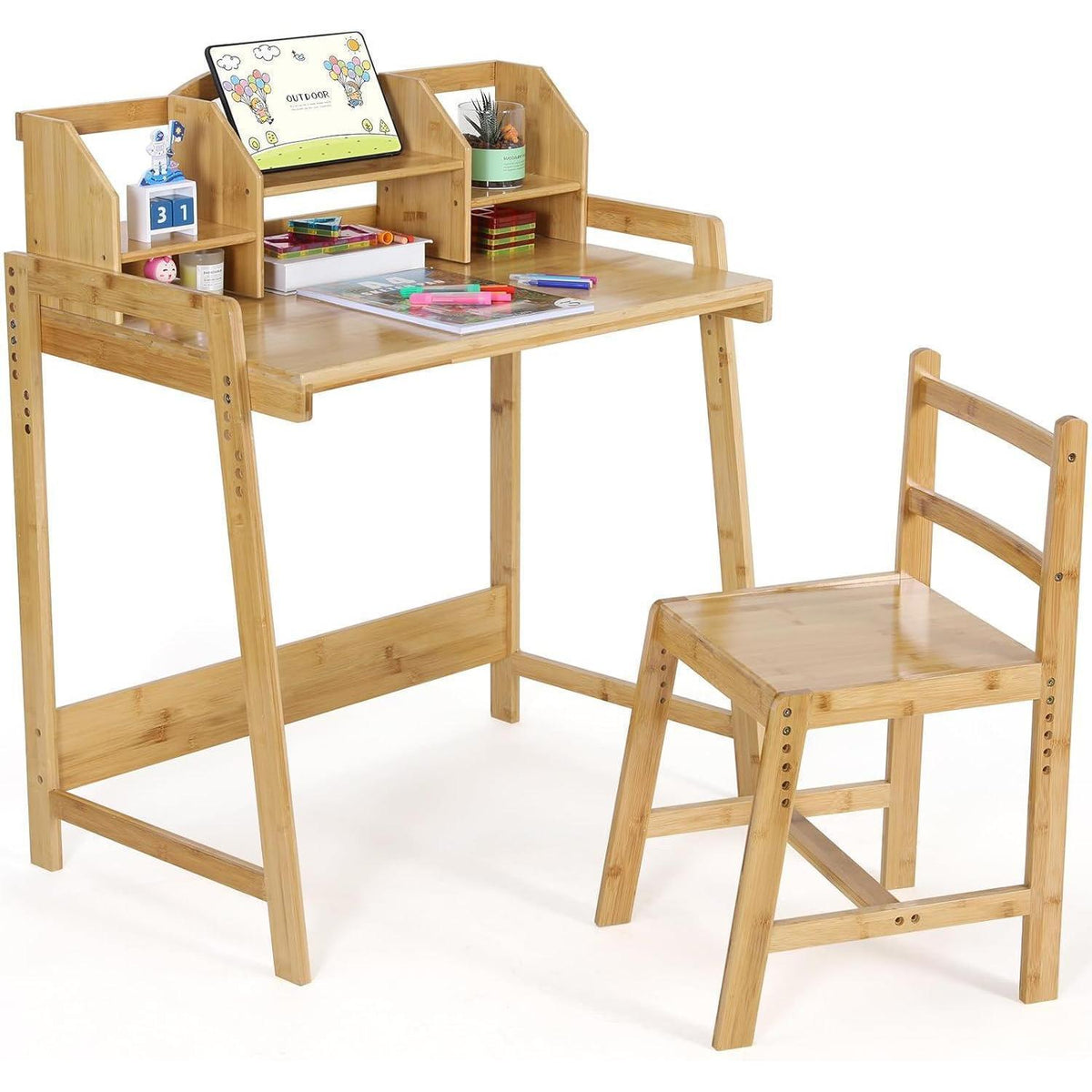Kinderschreibtisch mit Stuhl, höhenverstellbar, Bambus Holz