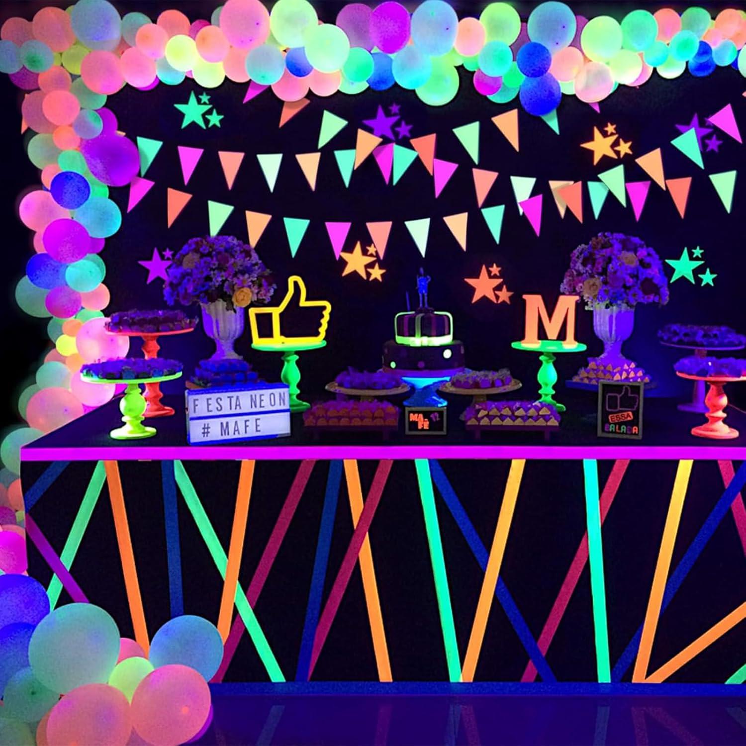 Neon Party Deko Schwarzlicht Papiergirlande Wimpelkette Glow Party