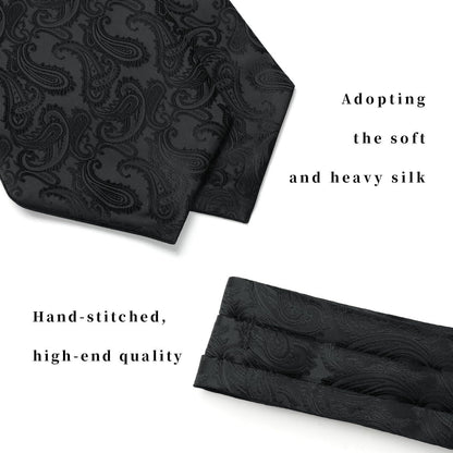 Herren Krawattenschal & Einstecktuch Set Paisley Schwarz
