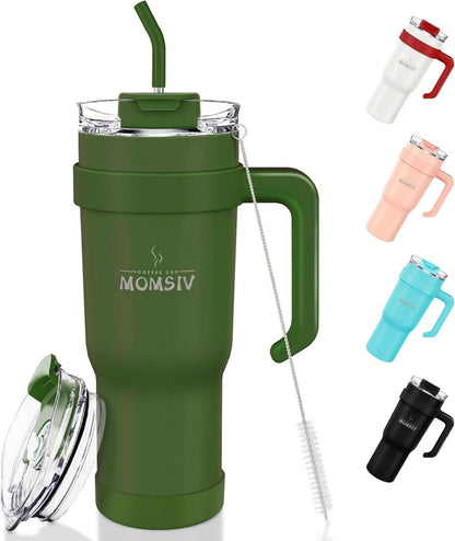 Thermobecher 40oz Edelstahl Vakuum Isolierbecher Stroh Griff Grün