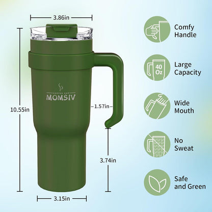 Thermobecher 40oz Edelstahl Vakuum Isolierbecher Stroh Griff Grün