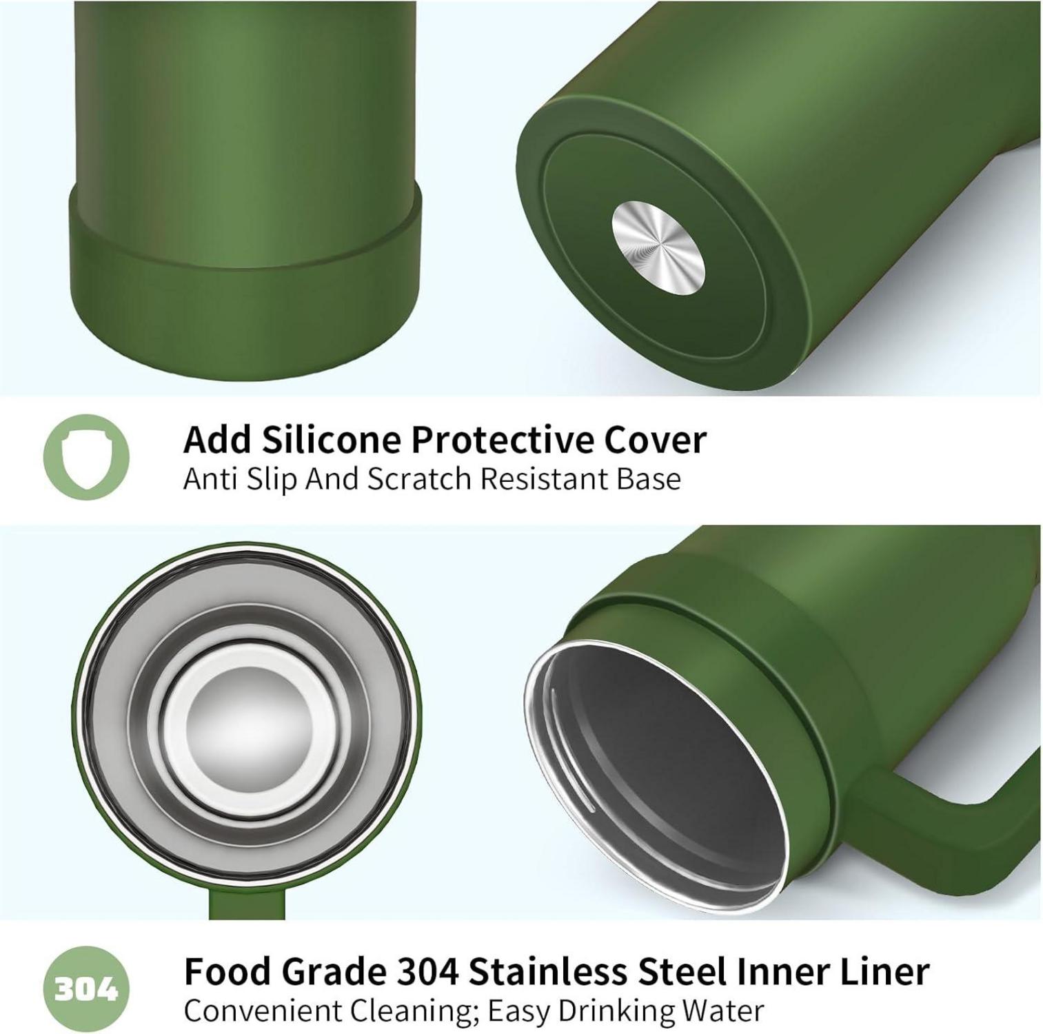 40oz Thermobecher mit Strohhalm und Griff, Kaffeebecher aus Edelstahl in Grün