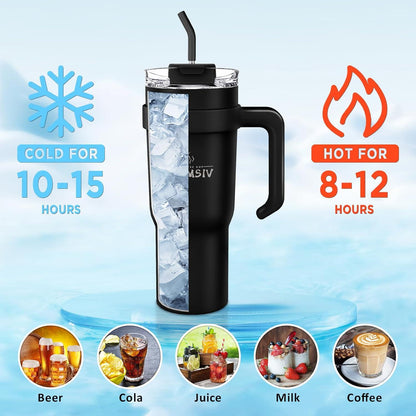 40oz Thermobecher mit Stroh und Griff, doppelwandiger