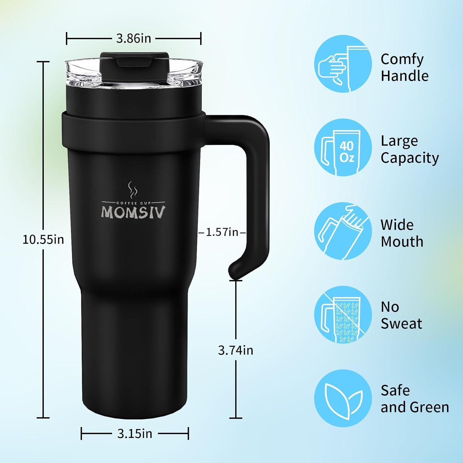 Thermobecher mit Strohhalm, Griff, 40oz, doppelwandig