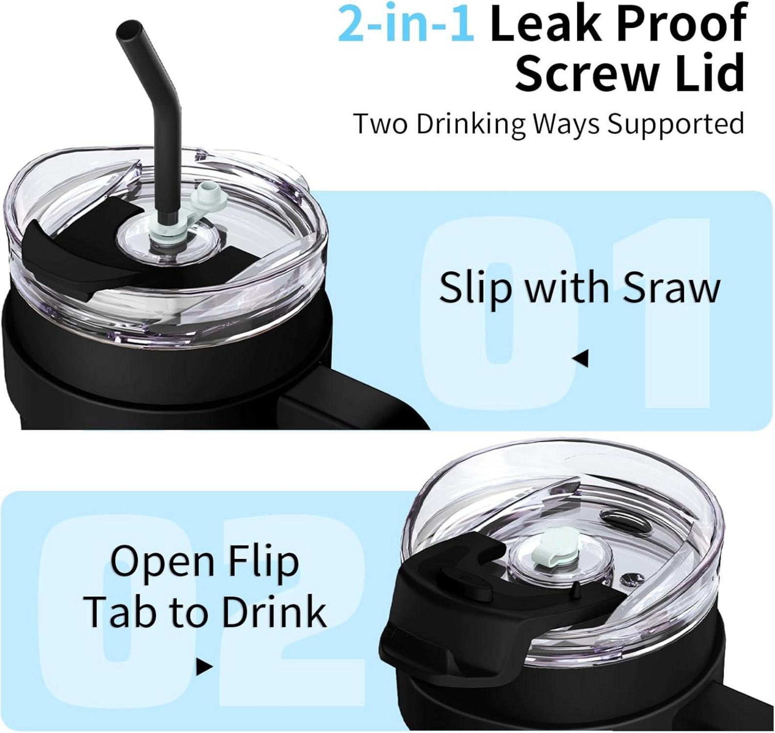 Thermobecher 40oz mit Strohhalm und Griff, Vakuum Isolierbecher für Heiße Kalte Getränke