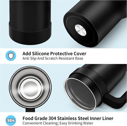 40oz Thermobecher mit Strohhalm und Griff, doppelwandig, Vakuum isoliert