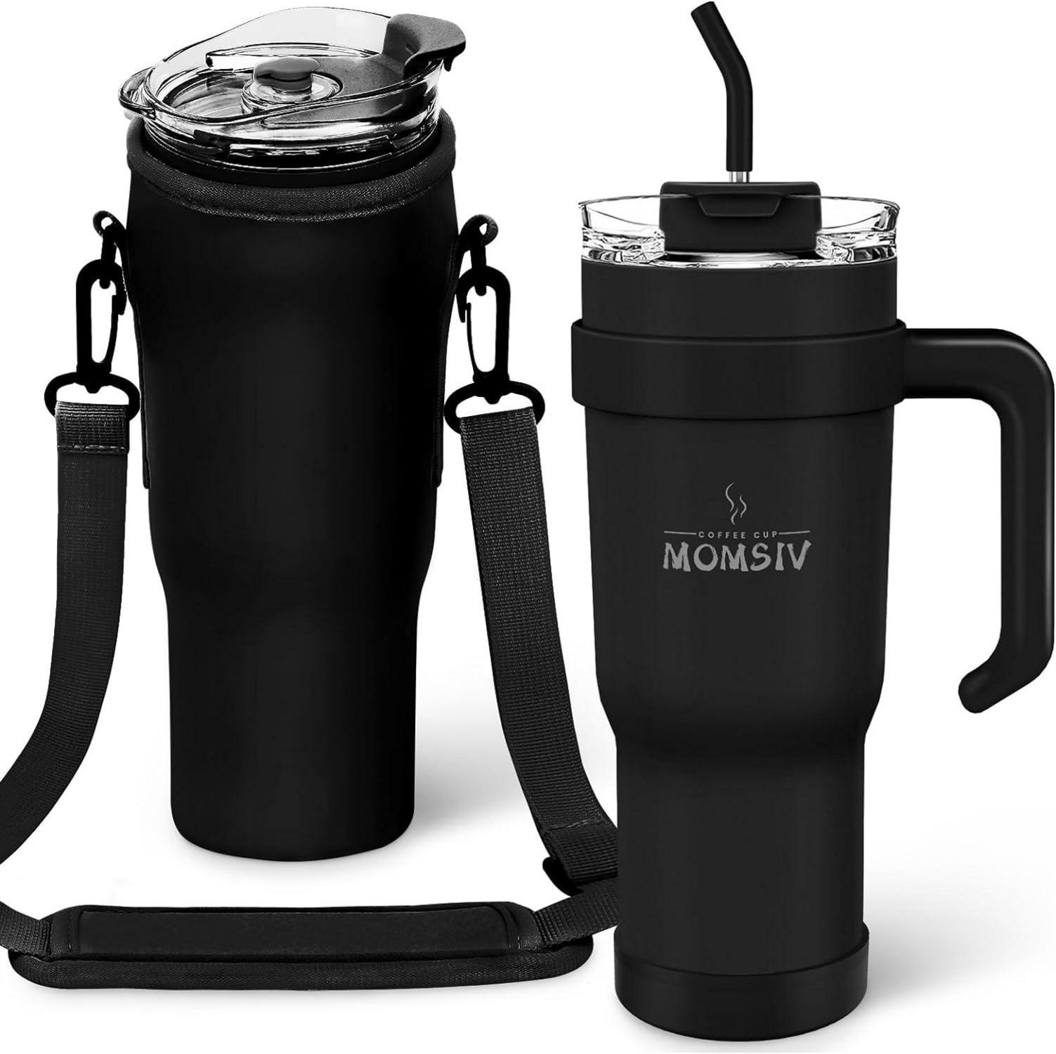 Thermobecher 40oz Schwarz Stroh Griff Kaffeebecher Isolierbecher