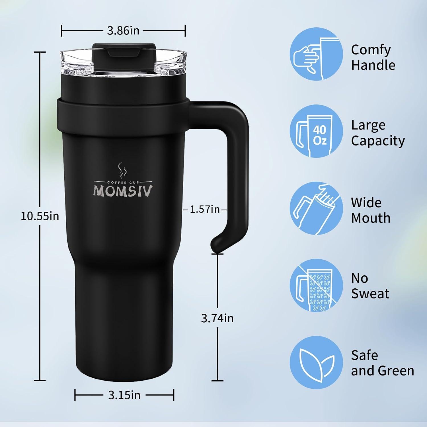 Thermobecher 40oz Schwarz Stroh Griff Kaffeebecher Isolierbecher