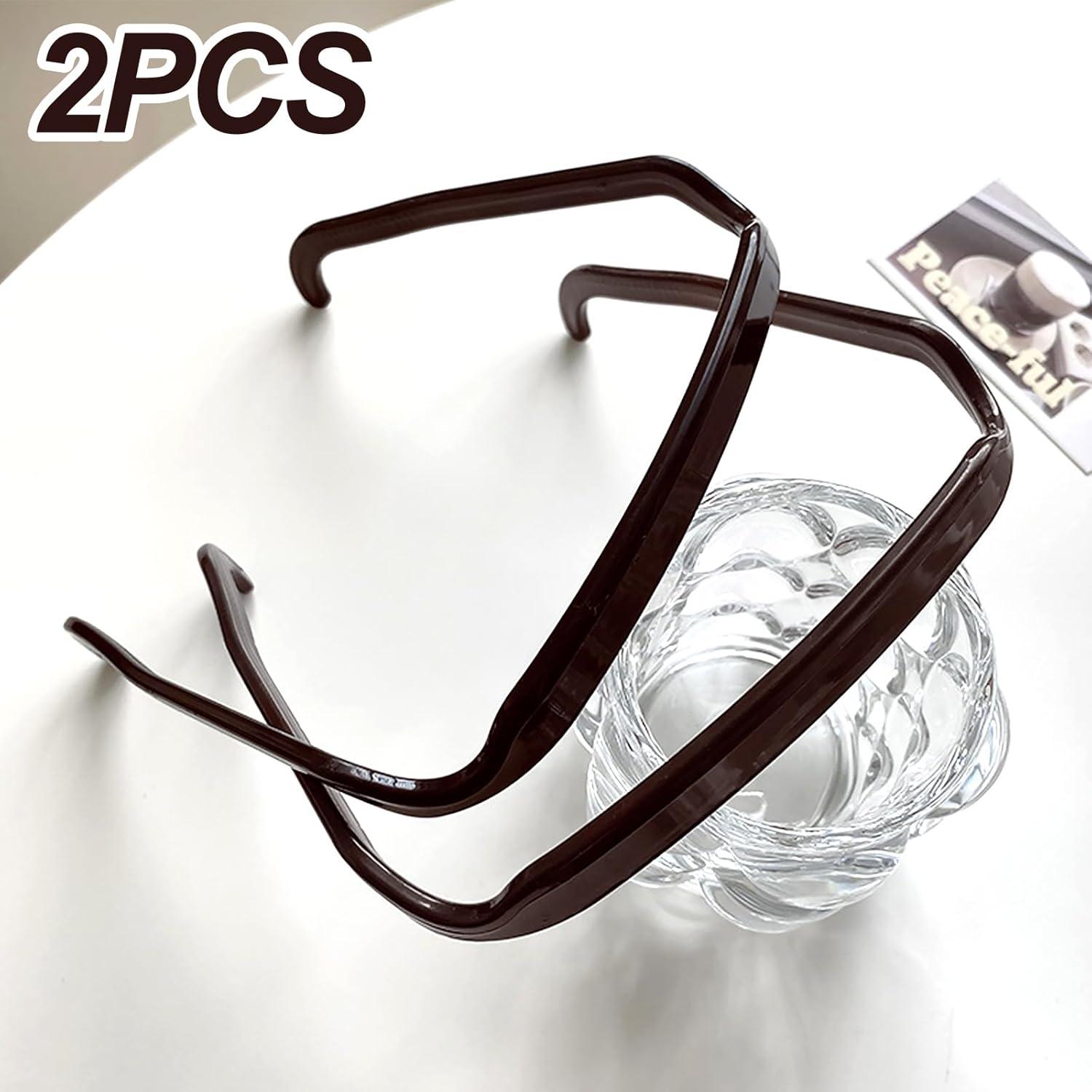 Unsichtbarer Haarreif Sonnenbrille Damen Herren Lockiges Haar, 2 Stück Brauner Eckiger Stirnband