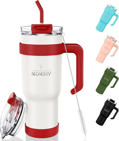 MOMSIV 40oz Thermobecher mit Stroh und Griff, Vakuum