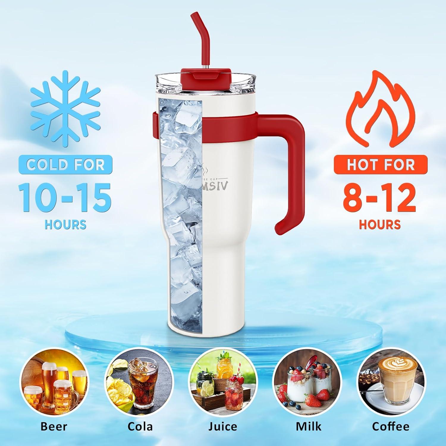 40oz Thermobecher mit Stroh und Griff, Edelstahl Vakuum