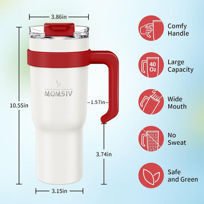 MOMSIV 40oz Thermobecher mit Stroh und Griff, Vakuum