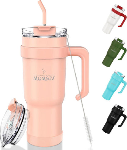 Thermobecher 40oz mit Stroh und Griff, doppelwandig - Rosa