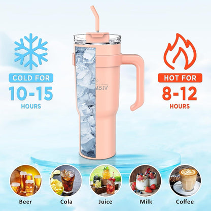MOMSIV 40oz Thermobecher mit Stroh griff 1100ml Kaffeebecher