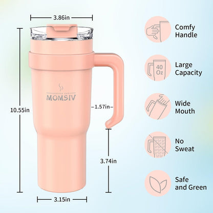 Thermobecher 40oz mit Stroh und Griff, doppelwandig - Rosa