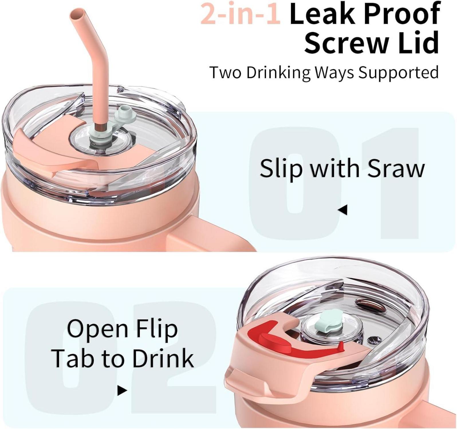 40oz Thermobecher mit Stroh und Griff, Kaffeebecher, Edelstahl Isolierbecher Autobecher für Heiße Kalte Getränke