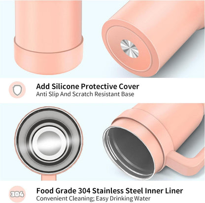 MOMSIV 40oz Thermobecher Stroh Griff Kaffeebecher Isolierbecher Rosa